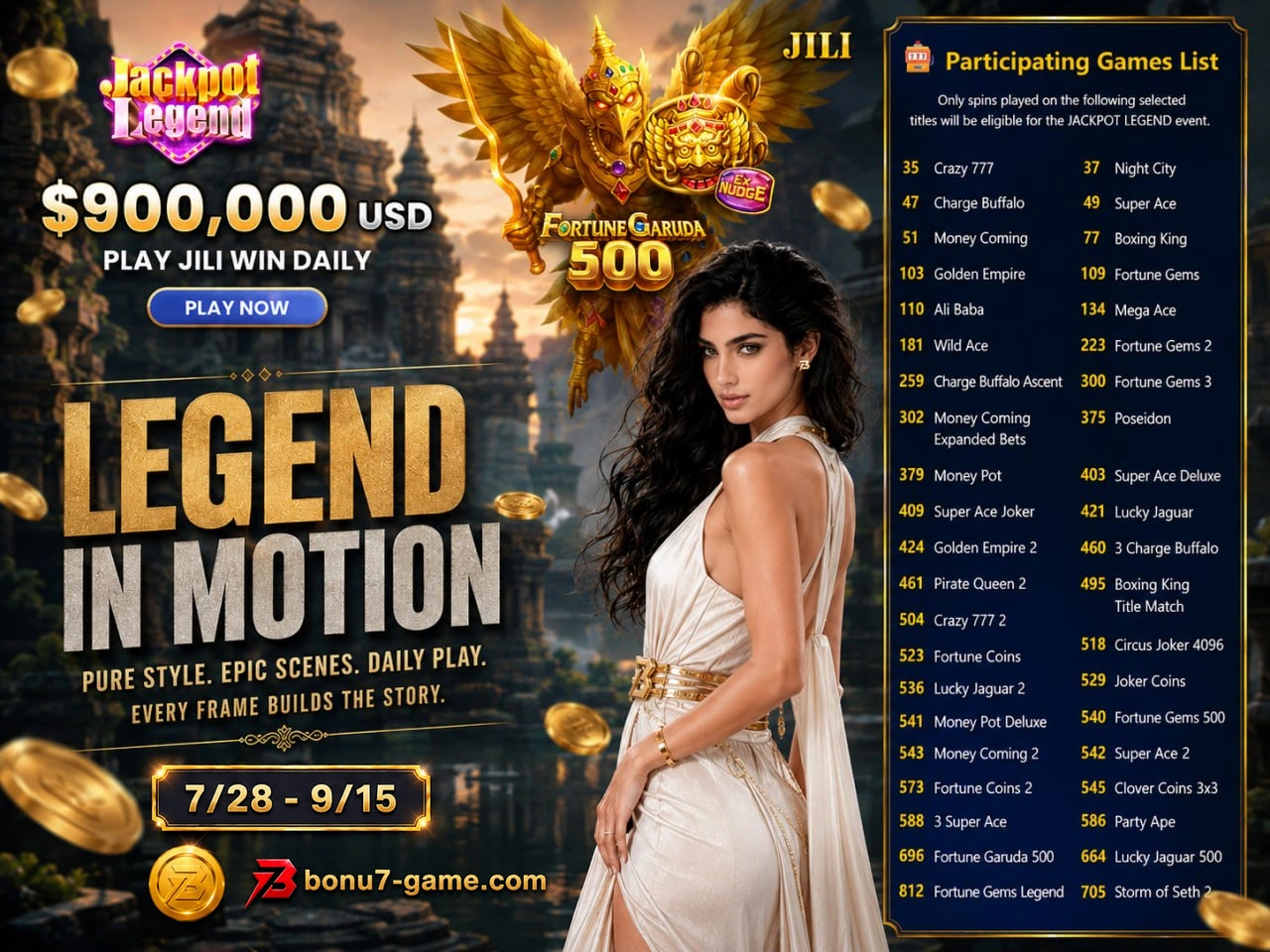 BONU7 official-channel promotional artwork labelled Jackpot Legend